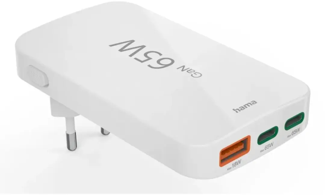 Hama 65W Snellader - 2x USB-C PD, 1x USB-A QC - Transparent