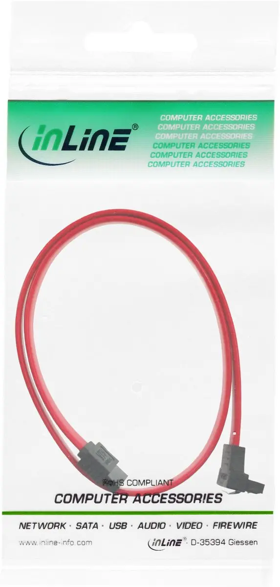 InLine SATA Kabel Haaks 0,15m - Zwart/Rood