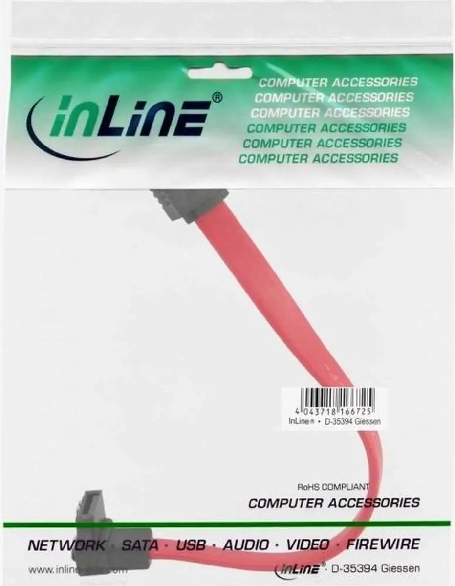 InLine SATA Kabel Haaks 0,15m - Zwart/Rood