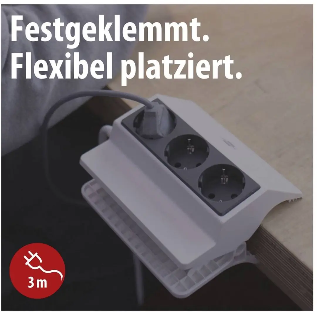 Brennenstuhl Klembare Stekkerdoos 3-voudig 3m - 3 Stopcontacten