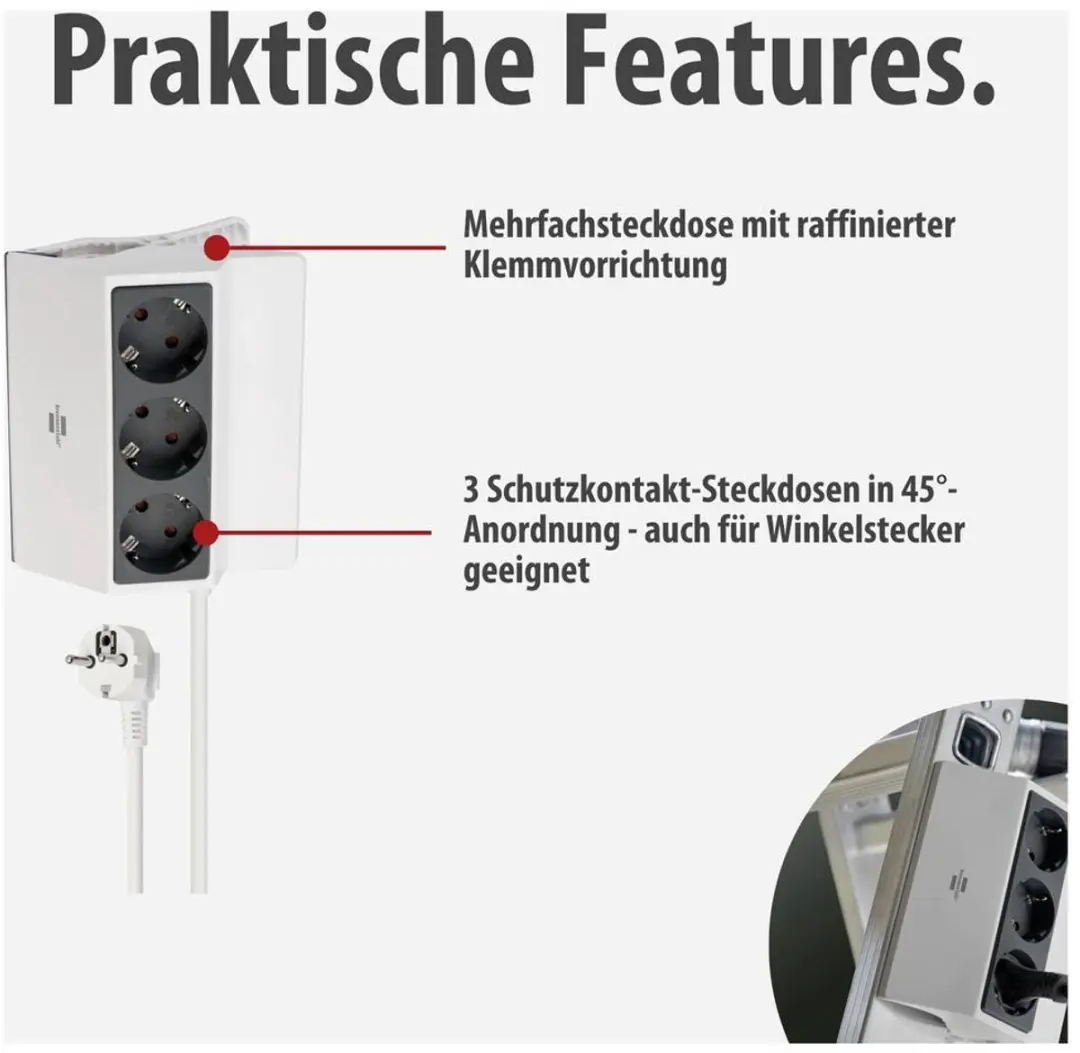 Brennenstuhl Klembare Stekkerdoos 3-voudig 3m - 3 Stopcontacten