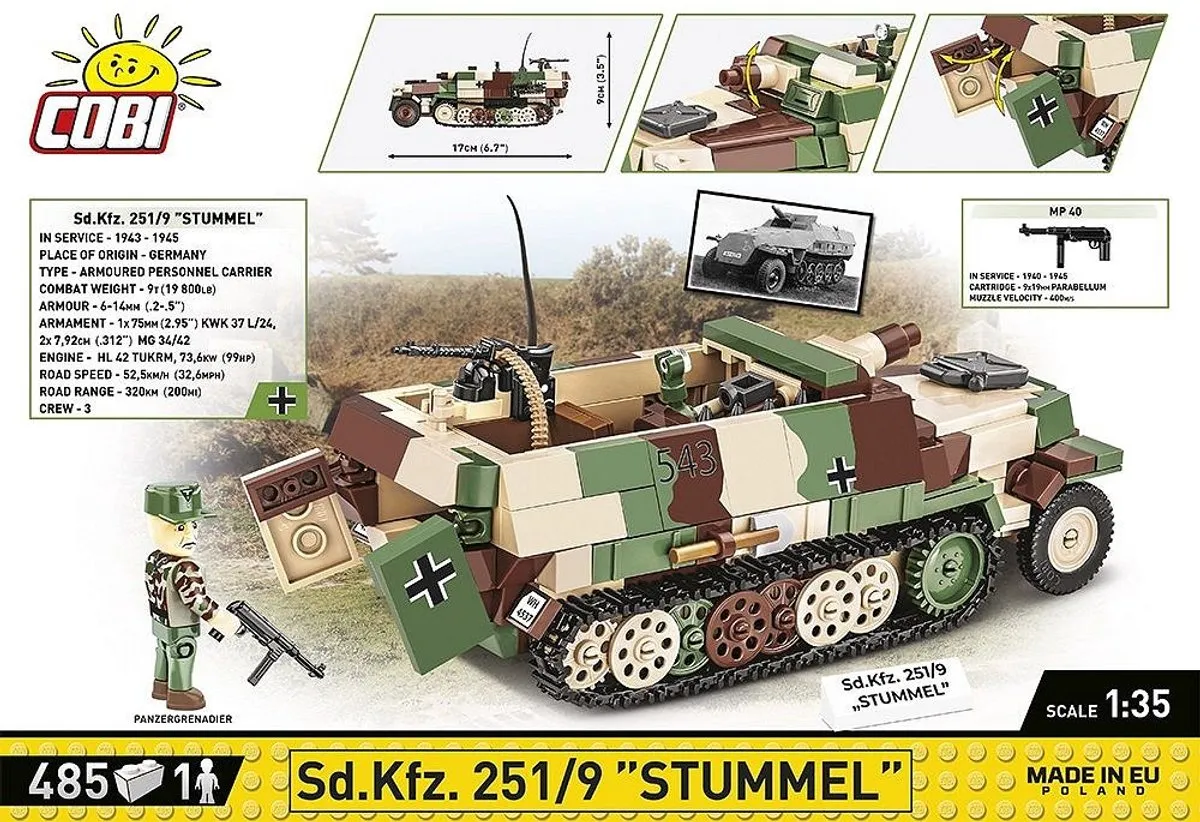 Cobi SD.KFZ.251/9 Stummel Bouwset 485-delig - Meerkleurig