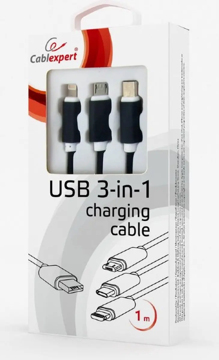 Cablexpert 3-in-1 USB Laadkabel 1m - Zwart