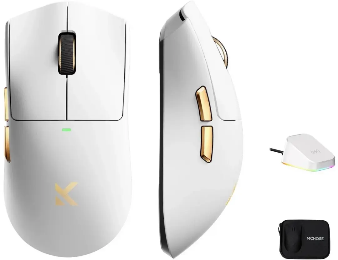 MCHOSE K7 Ultra Lightweight Draadloze Muis - 42.000 DPI - Wit/Goud