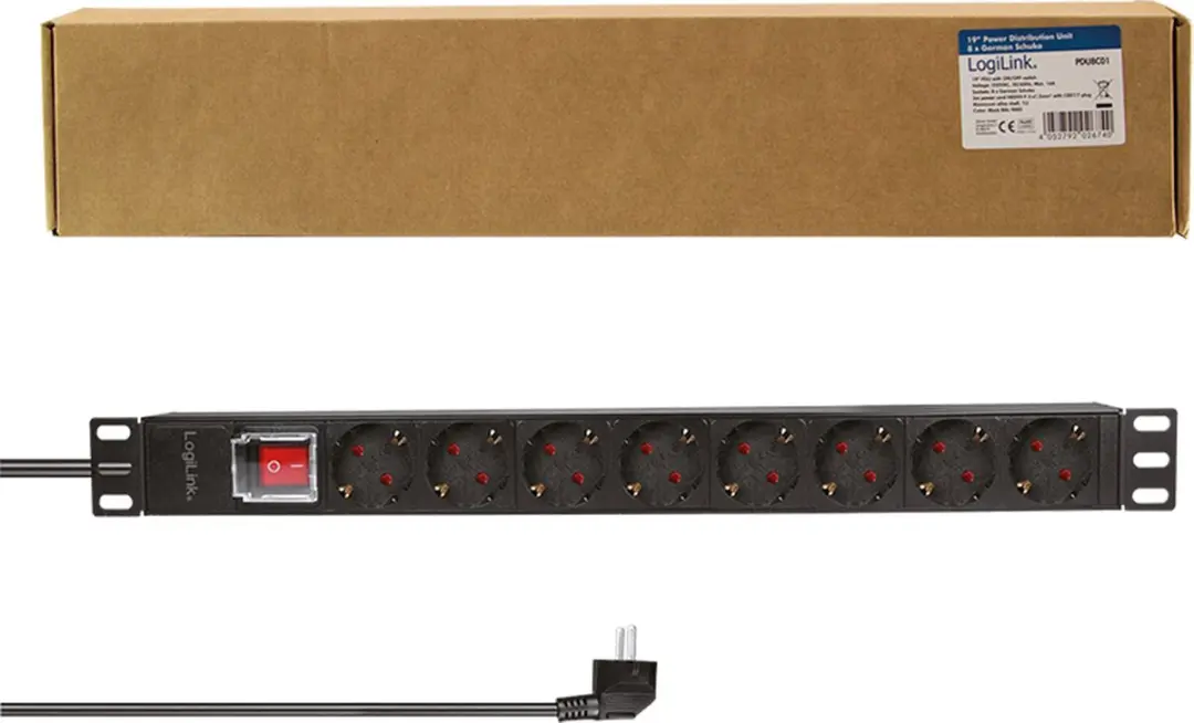 Logilink 8-voudige Stekkerdoos met Schakelaar 3500W - 2m - Zwart