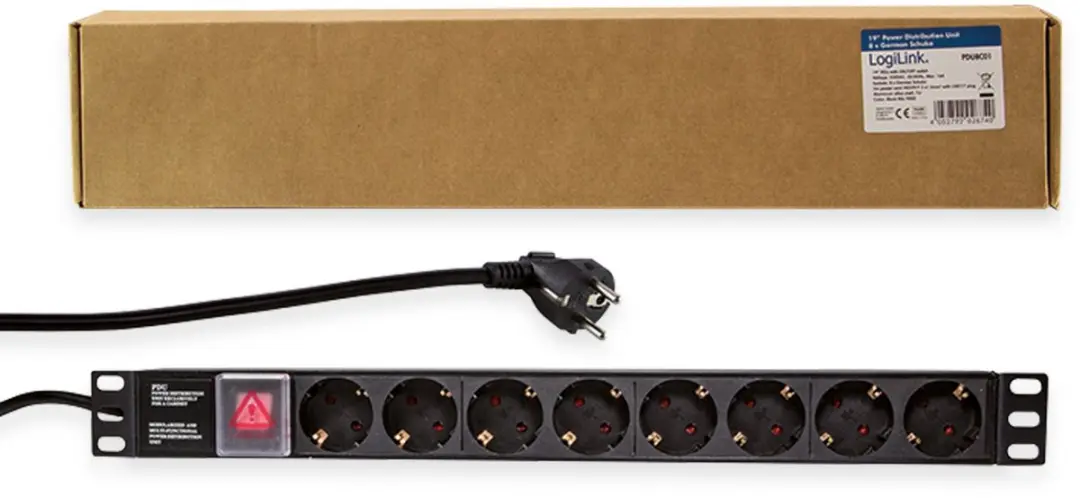 Logilink 8-voudige Stekkerdoos met Schakelaar 3500W - 2m - Zwart