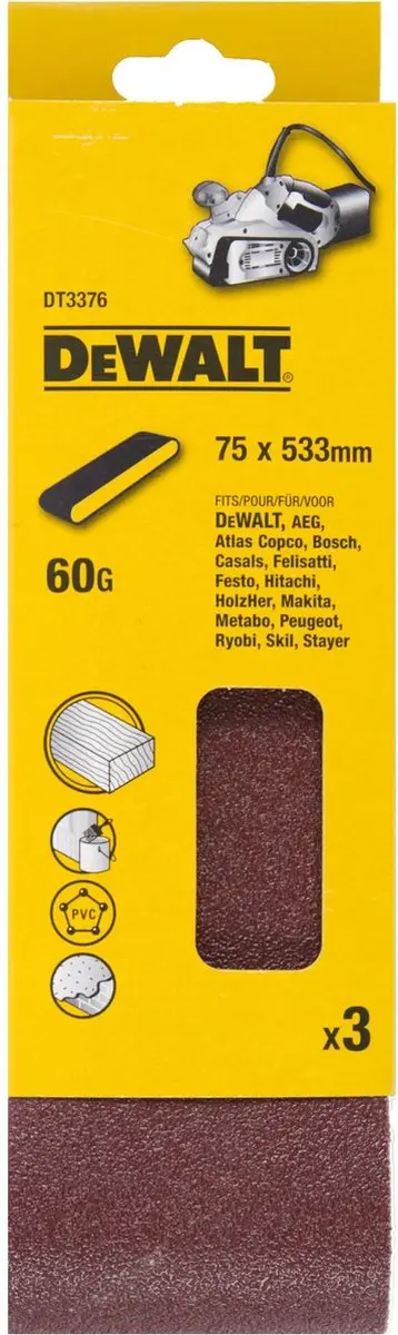DeWalt DT3376 P60 Schuurband 75x533mm - 3 Stuks