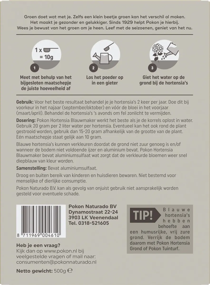 Pokon Hortensia Blauwmaker 500g - 25 Planten