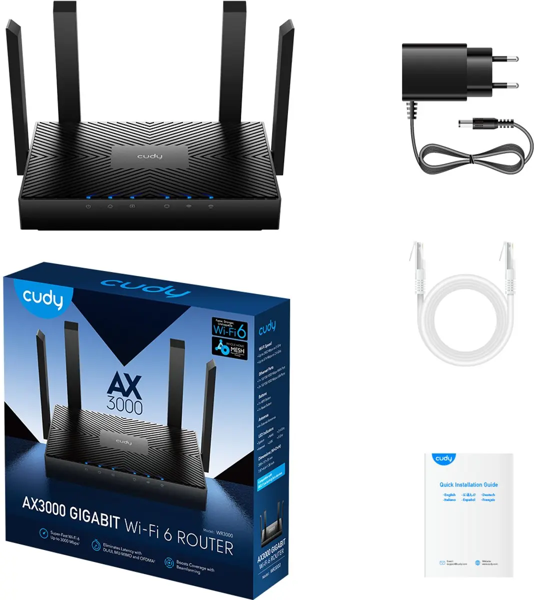 Cudy WR3000 Dual-Band Gigabit Router - 4x LAN - Zwart