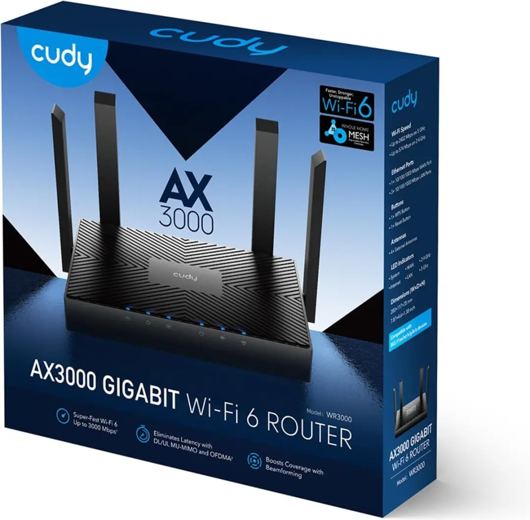 Cudy WR3000 Dual-Band Gigabit Router - 4x LAN - Zwart