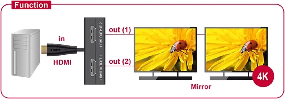 Delock HDMI Splitter 1 naar 2 4K 30Hz - 0,60m