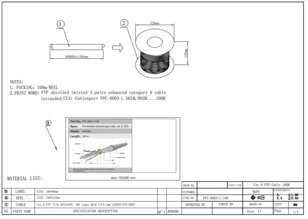 Cablexpert Gembird CAT6 FTP 100m Netwerkkabel - Grijs