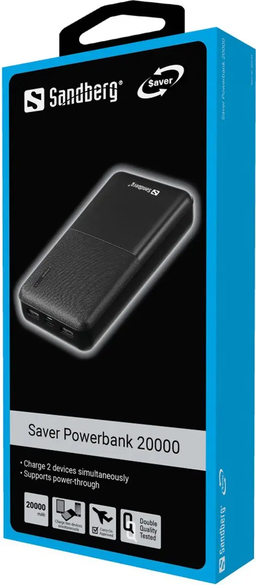 Sandberg Saver Powerbank 20000mAh - 2 Outputs - Zwart