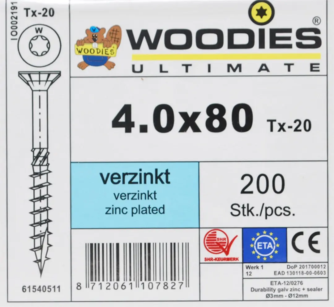 Woodies Ultimate Torx Verzinkt Platverzonkenkopschroef 4x80 - 200 Stuks