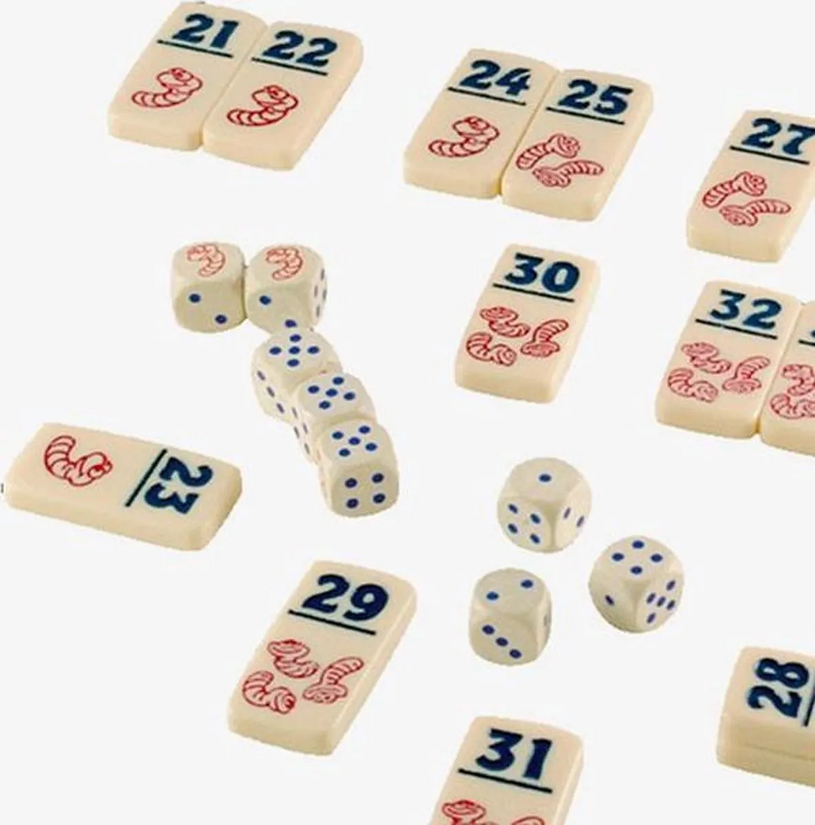 999 Games Regenwormen Dobbelspel 999-RGW01 - 16 Tegels - 2-7 Spelers - Blauw - afbeelding 6 van 6