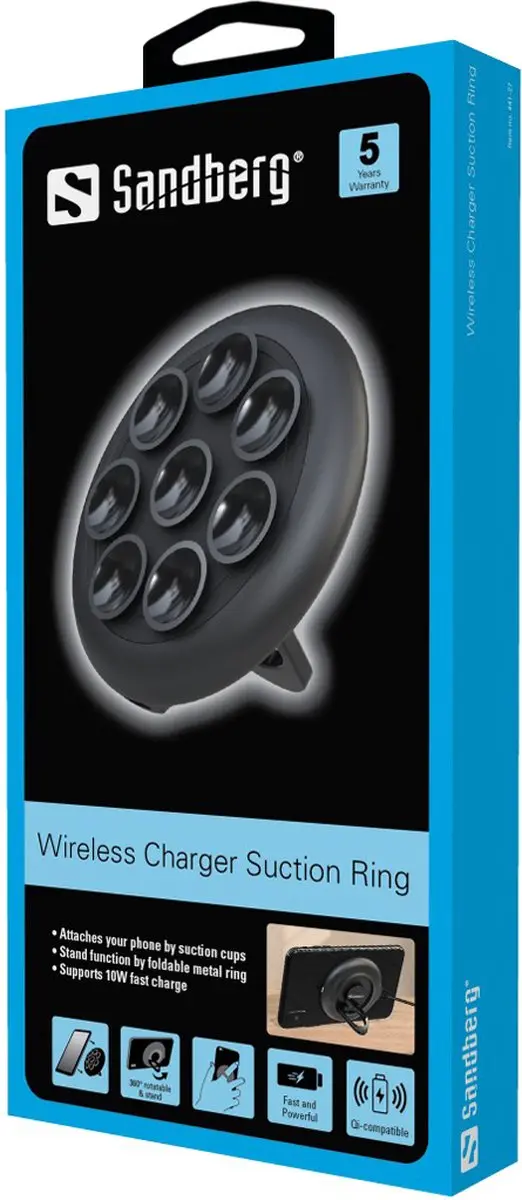 Sandberg Wireless Charger Suction Ring 441-27 - 10W - Zwart