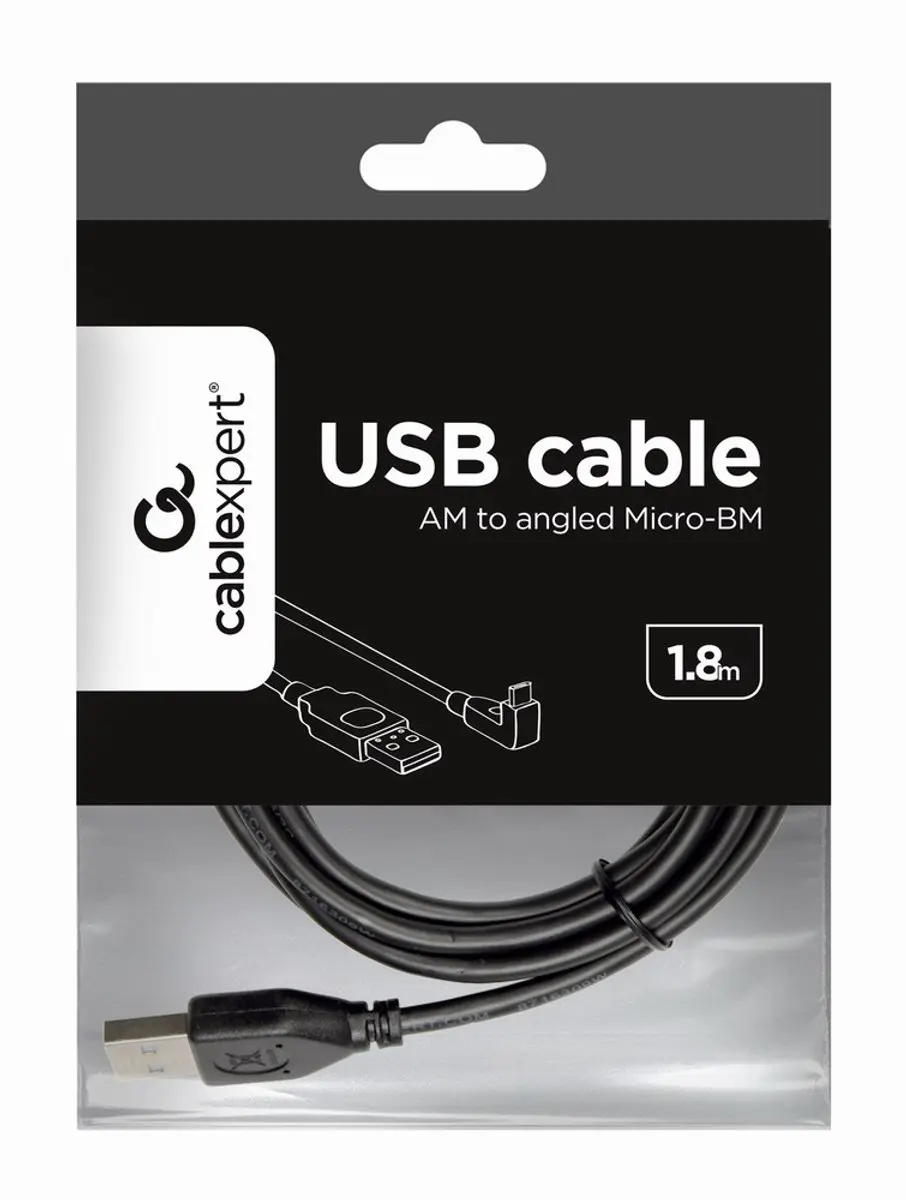Cablexpert USB2.0 Micro B naar USB-A Haaks Kabel - 1,8m - Zwart