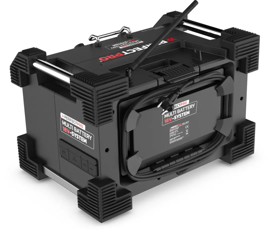 PerfectPro Rockhart 18V Bouwradio - DAB+/FM/Bluetooth - 60W - Zwart