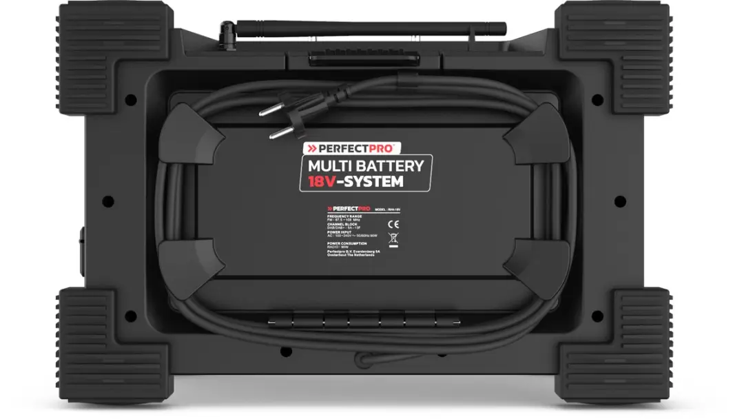 PerfectPro Rockhart 18V Bouwradio - DAB+/FM/Bluetooth - 60W - Zwart