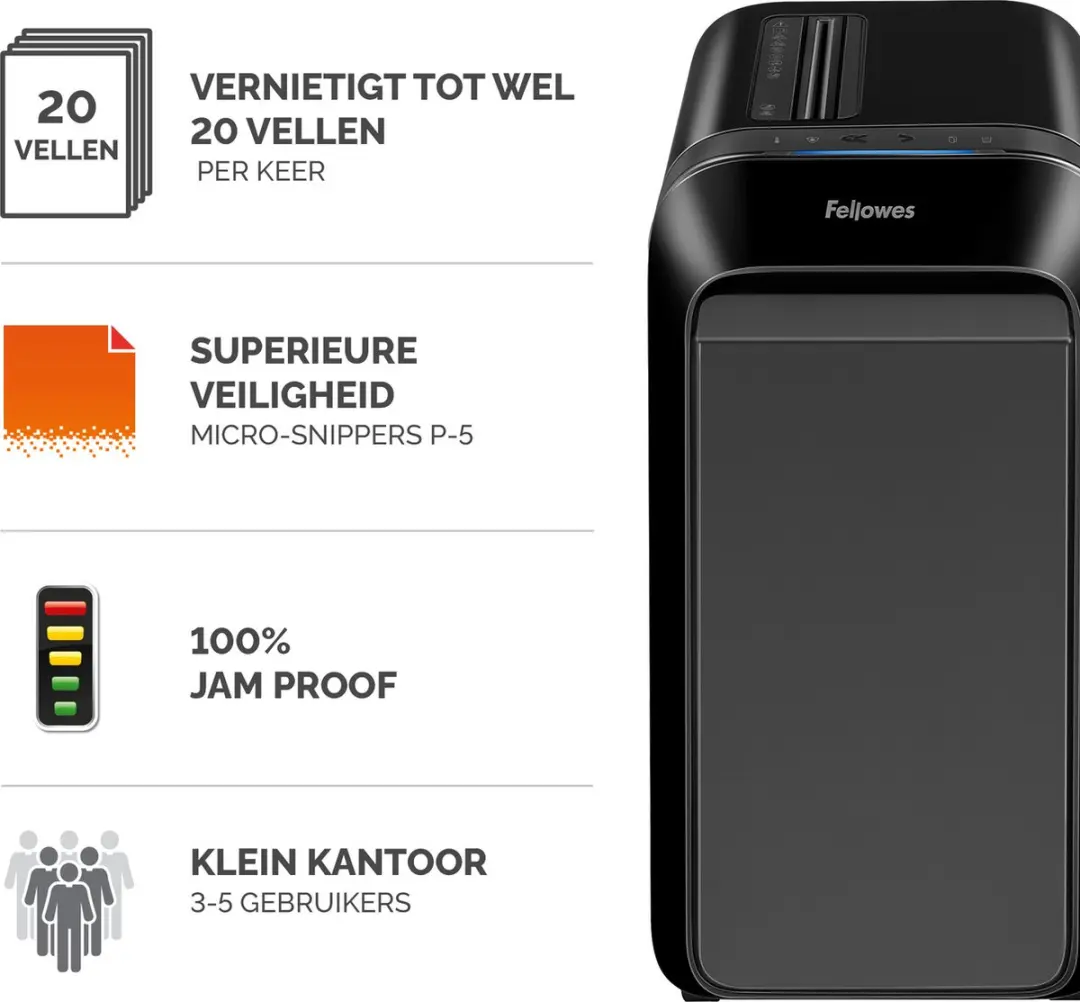 Fellowes LX221 Papierversnipperaar - 20 Vel - 30L - Zwart