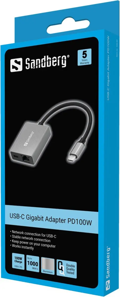 Sandberg USB-C Gigabit Adapter PD100W - Grijs - afbeelding 6 van 6
