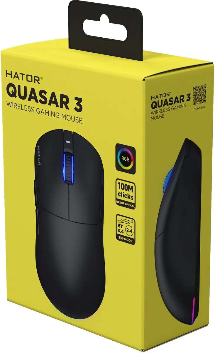 Hator Quasar 3 HTM730 Gaming Muis - Ambidextrous - 12.000 DPI - Zwart