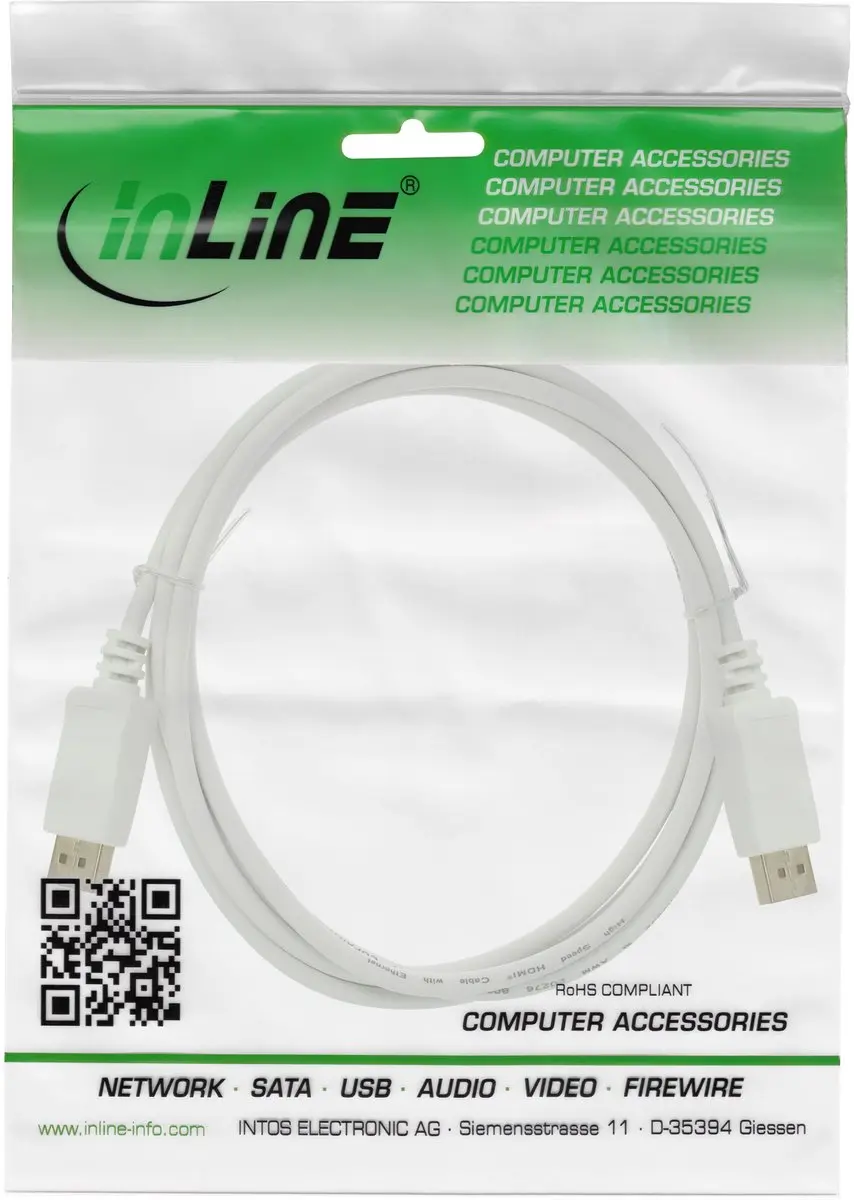 InLine DisplayPort 1.4 Kabel 8K 0,5m - Wit - Vergulde Contacten