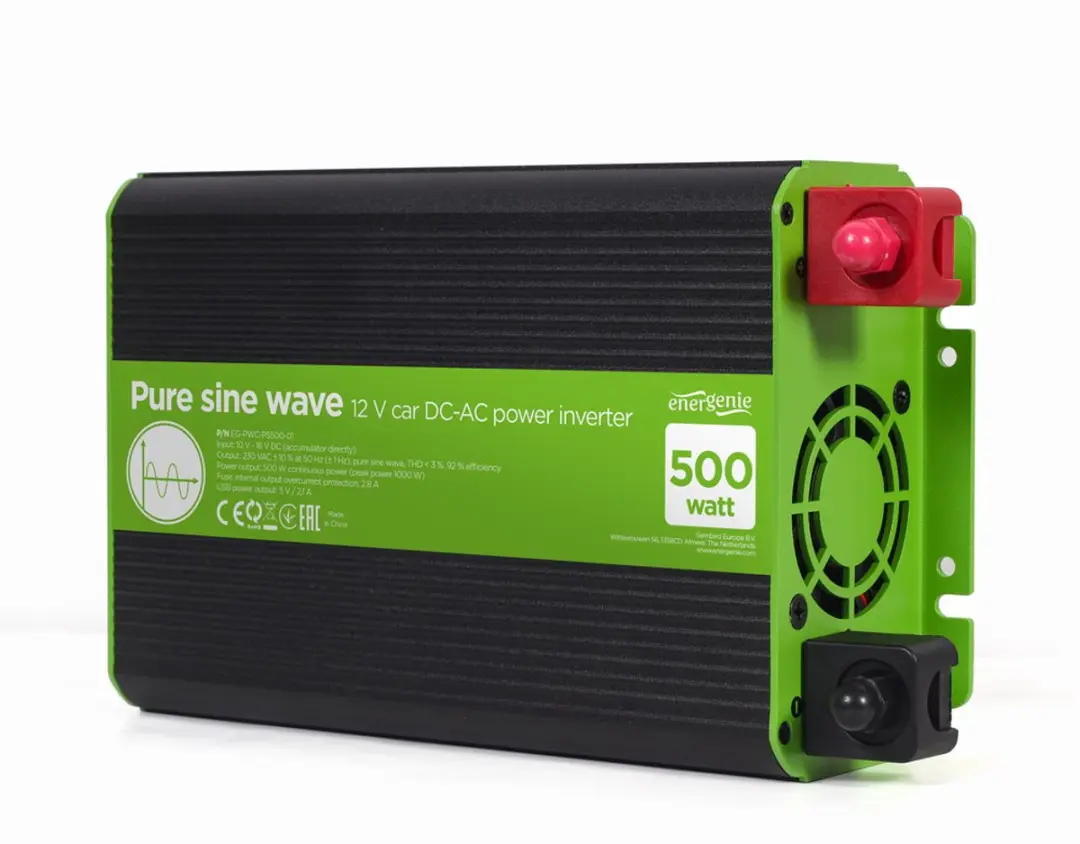 Energenie EG-PWC-PS500-01 12V DC-AC Omvormer 500W - Zwart/ Groen