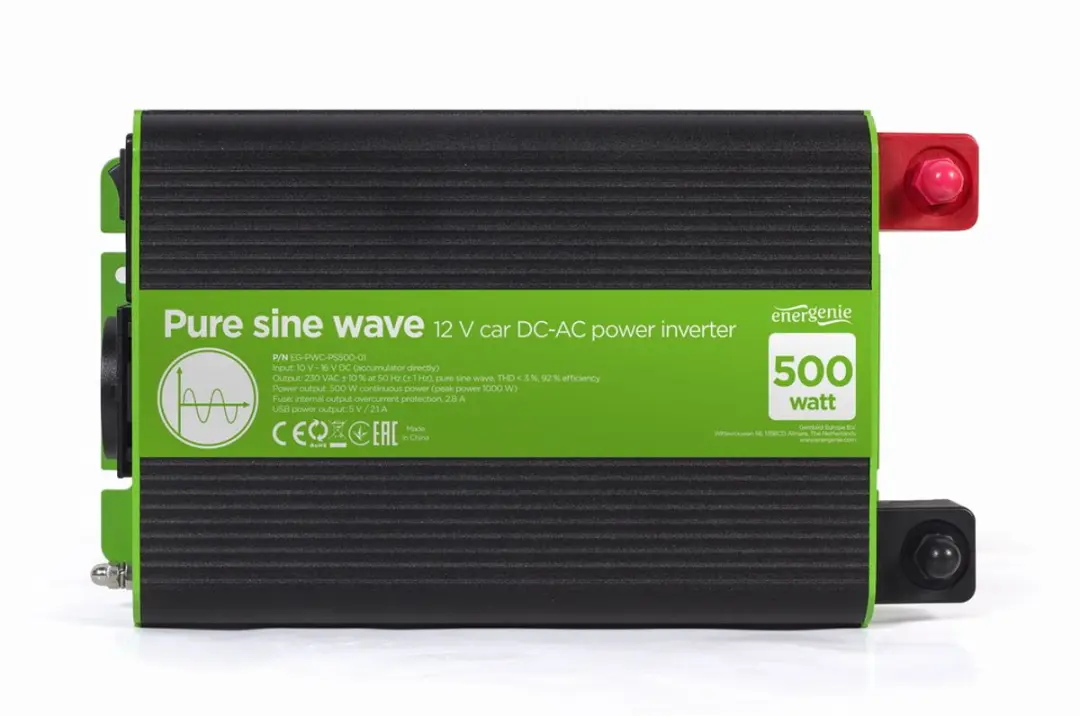 Energenie EG-PWC-PS500-01 12V DC-AC Omvormer 500W - Zwart/ Groen