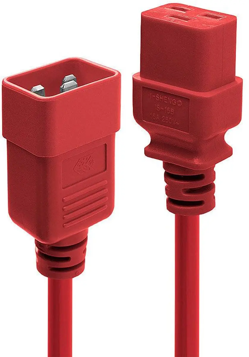 Lindy Stroom Verlengkabel C19/C20 16A 3.00m - Zwart/Rood