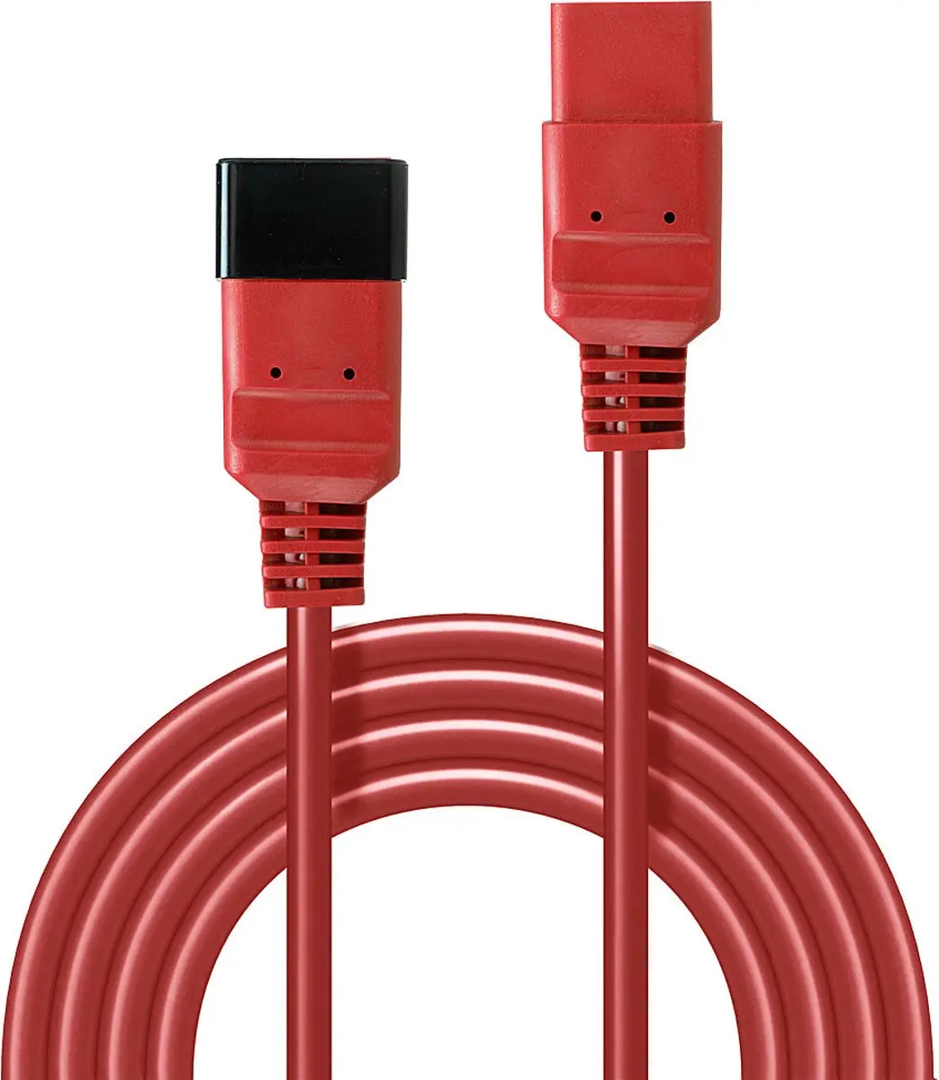 Lindy Stroom Verlengkabel C19/C20 16A 3.00m - Zwart/Rood