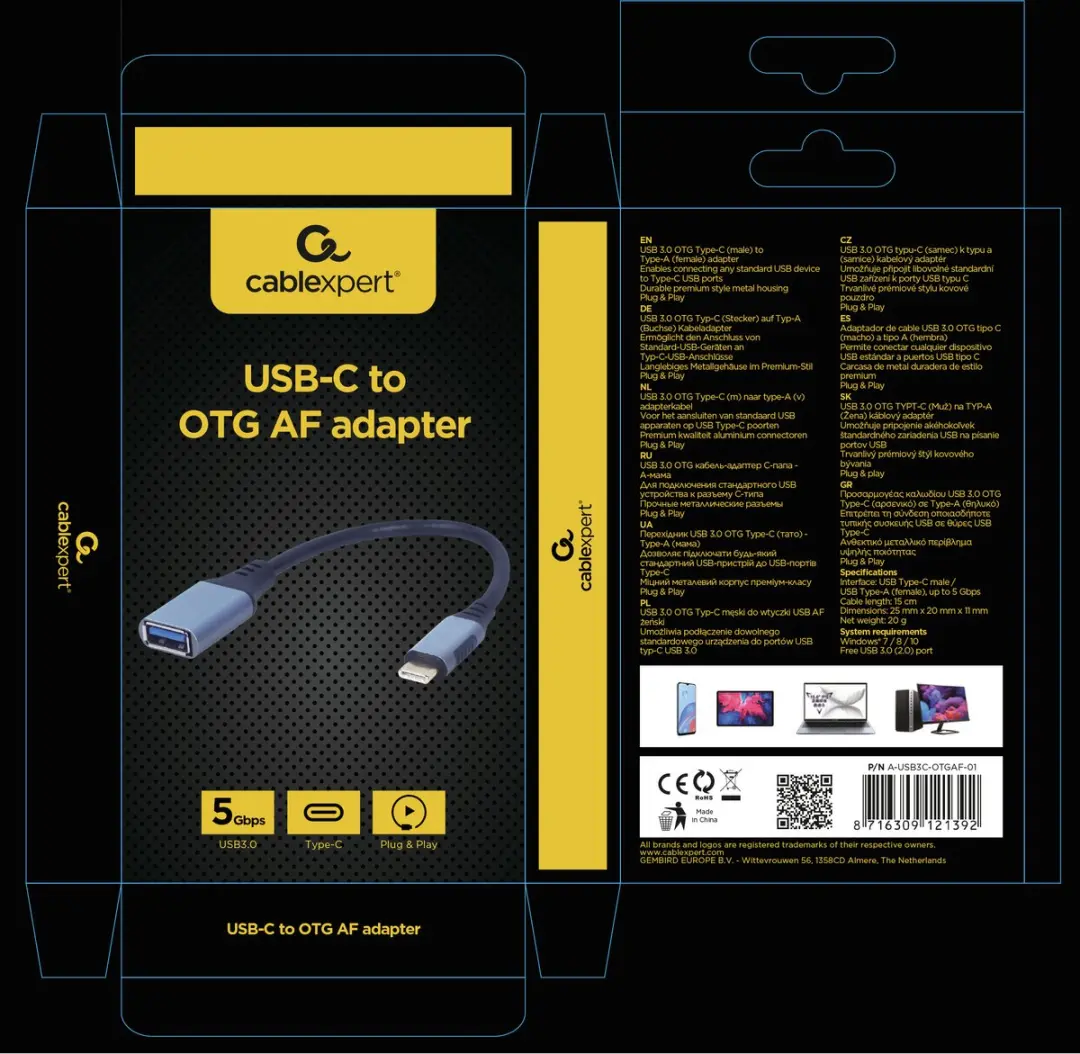 Cablexpert USB-C naar USB-A Adapter - Grijs