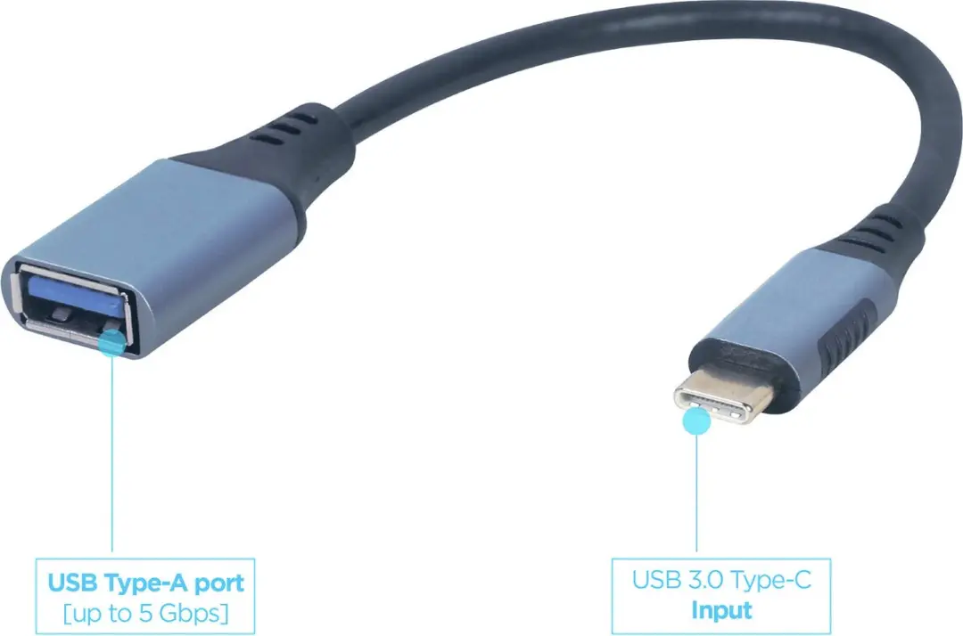 Cablexpert USB-C naar USB-A Adapter - Grijs