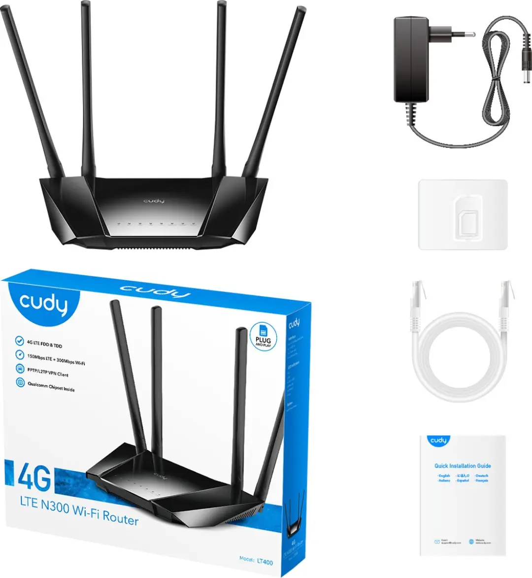 Cudy N300 4G Router LT400 - Dual WAN/LAN - VPN Support - Zwart