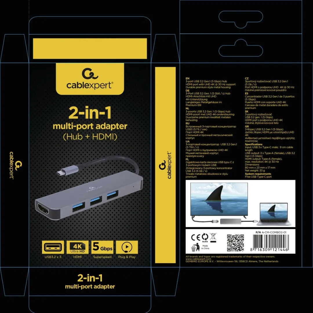 Cablexpert USB-C naar HDMI 4K 30Hz Adapter - 0,15m - Grijs