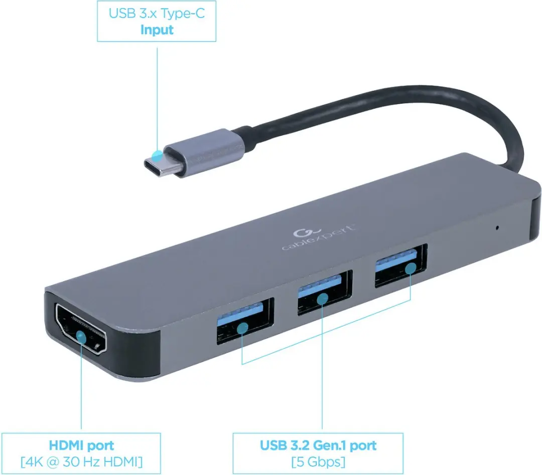 Cablexpert USB-C naar HDMI 4K 30Hz Adapter - 0,15m - Grijs