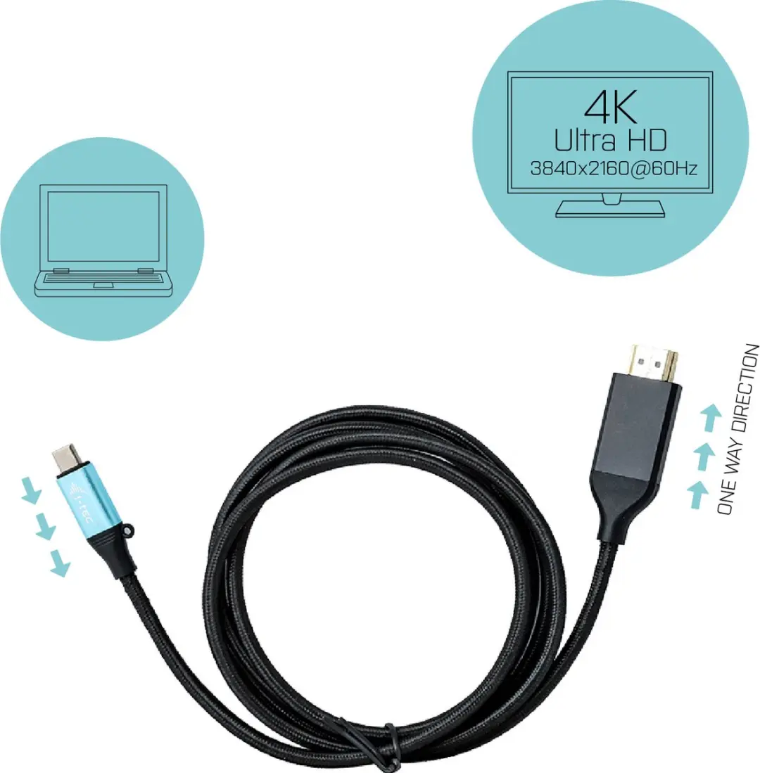 I-tec USB C naar HDMI Kabel C31CBLHDMI60HZ2M 4K - 2m - Zwart