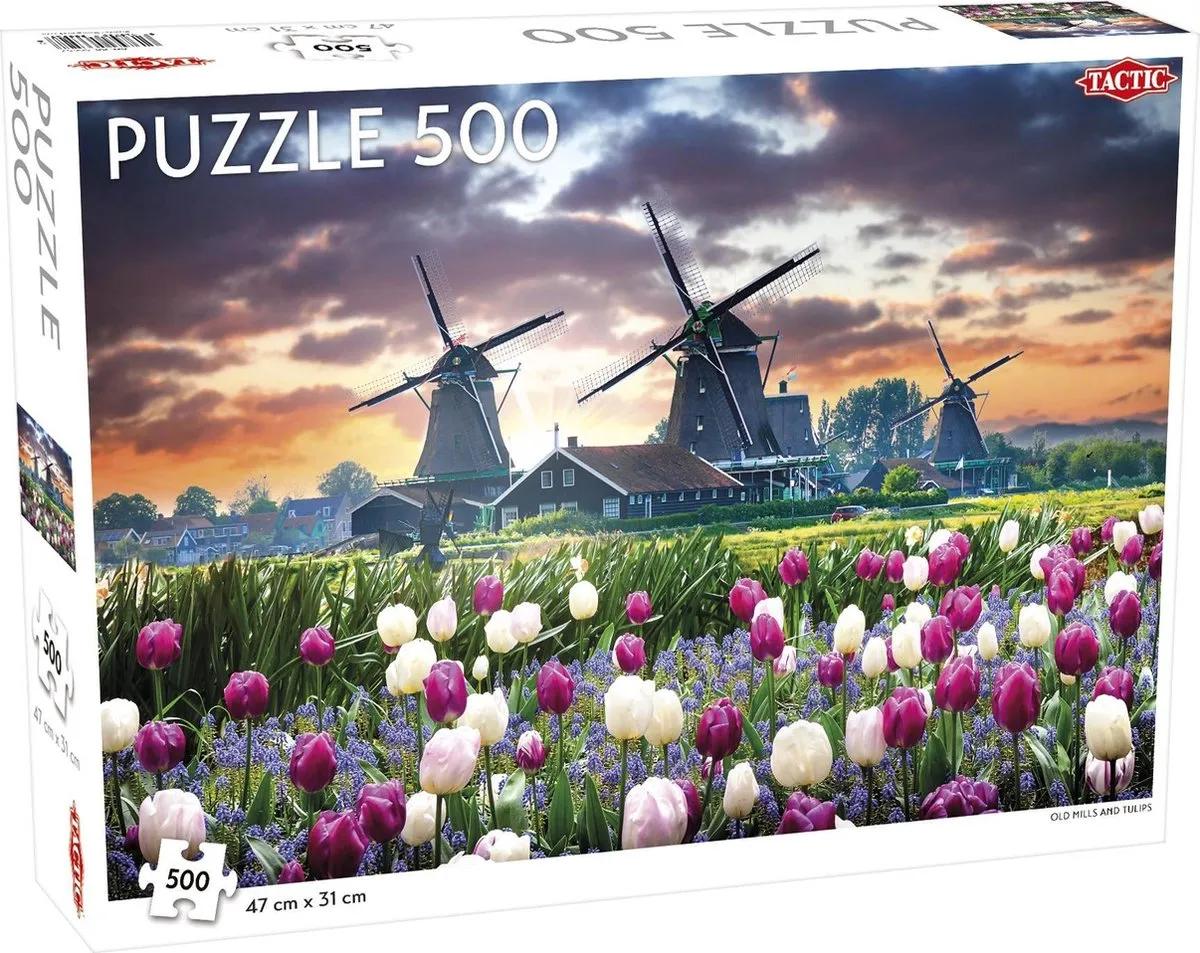 Tactic Old Mills and Tulips Puzzel 500 Stuks