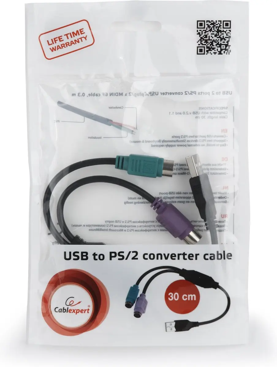 Cablexpert USB-A naar 2x Mini DIN 6 PS/2 Adapter - 0,3m - Zwart