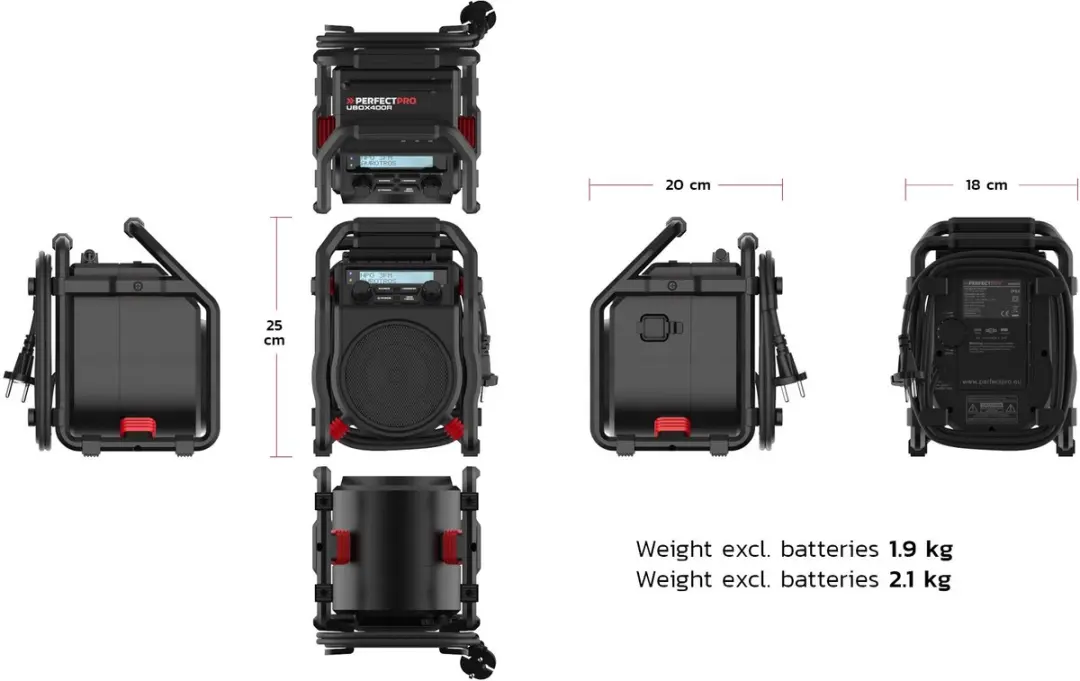 PerfectPro UBOX400R Bouwradio - 7W - Zwart