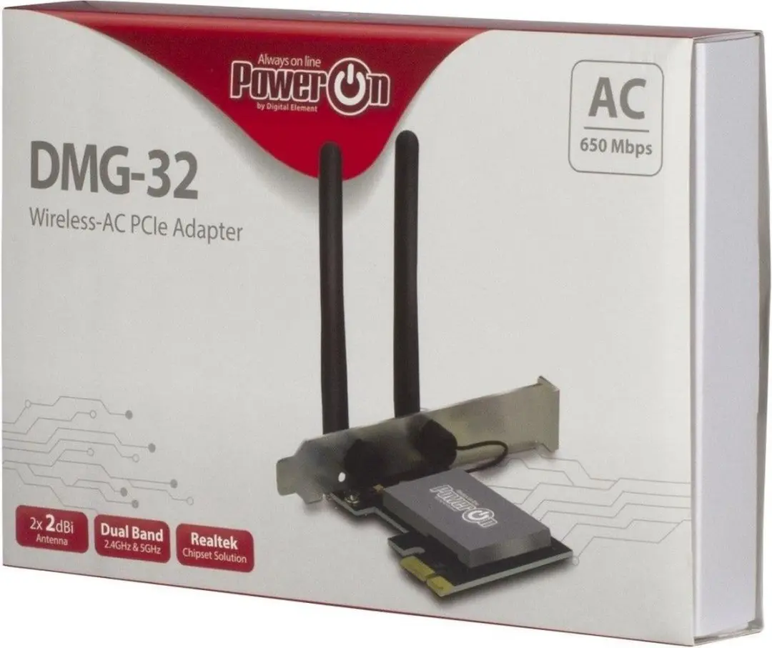 Intertech DMG-32 WLAN-adapter PCIe x1 - Wi-Fi 5 650Mbps - Zwart/Zilver