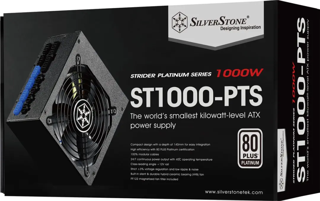 SilverStone SST-ST1000-PTS ATX Voeding 1000W - 80+ Platinum - Modulair - Zwart