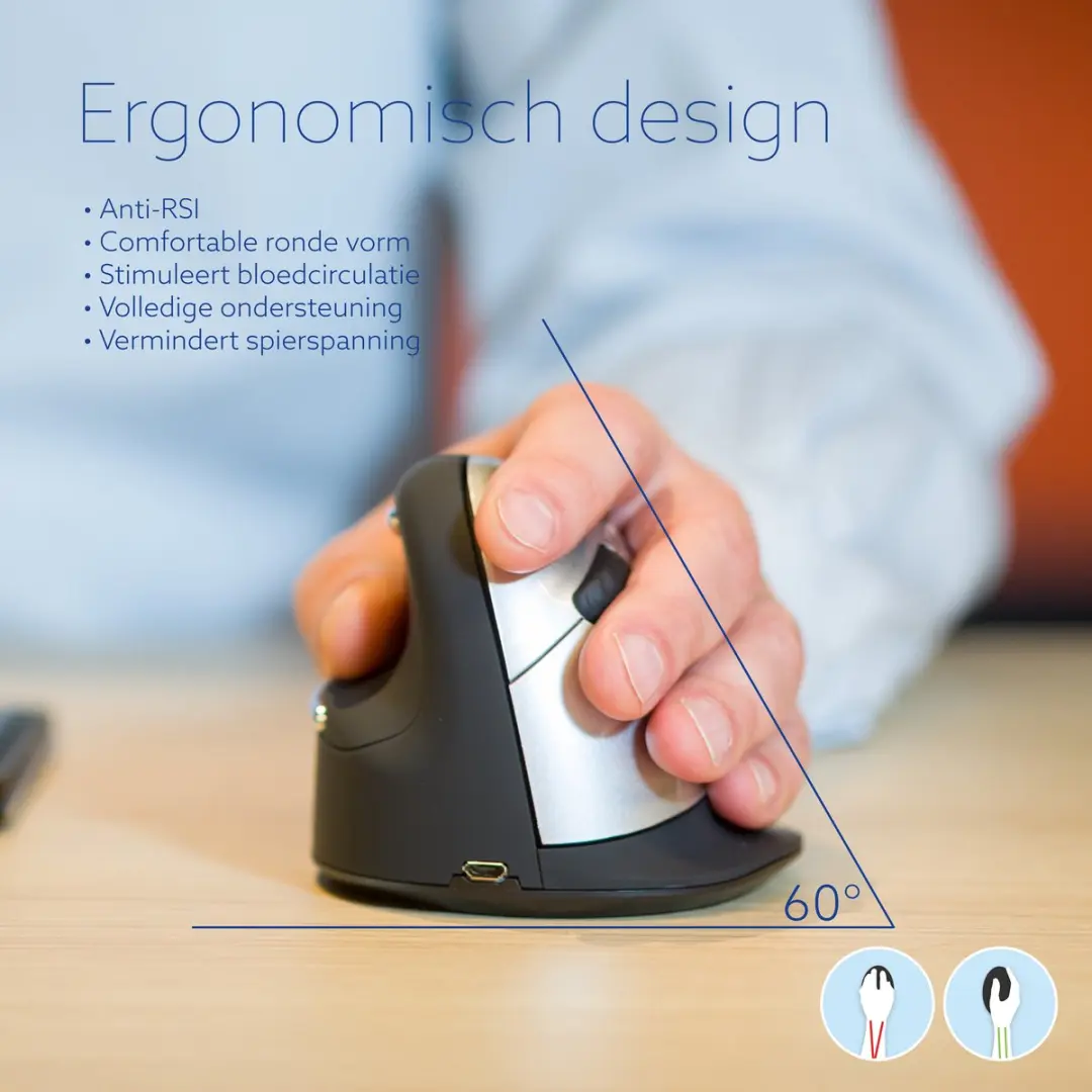 R-Go HE Muis Verticaal RGOHEWL - Medium - Draadloos - Zwart
