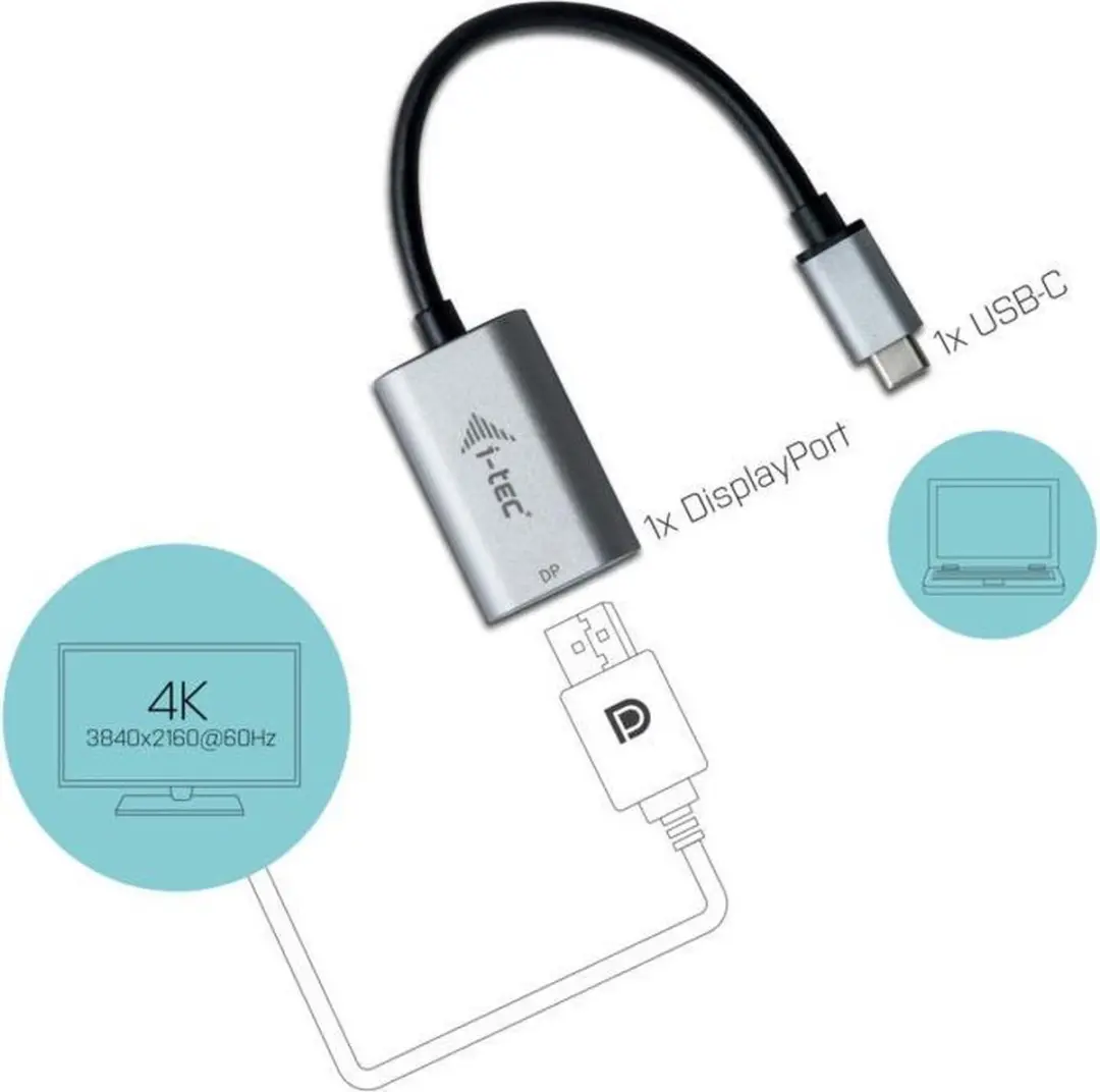 I-tec USB-C Metal DisplayPort Adapter 4K/60Hz - 0,15m - Blauw/Grijs