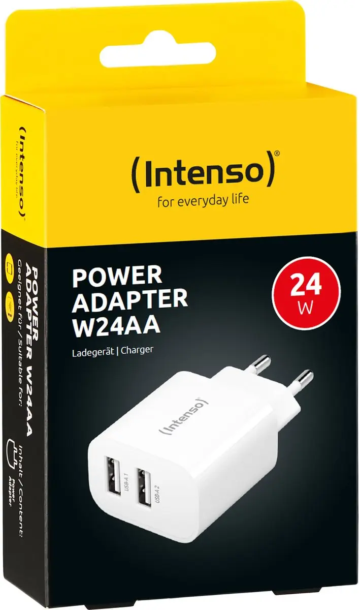 Intenso W24AA 24W USB-A Adapter - 2x USB-A - Wit