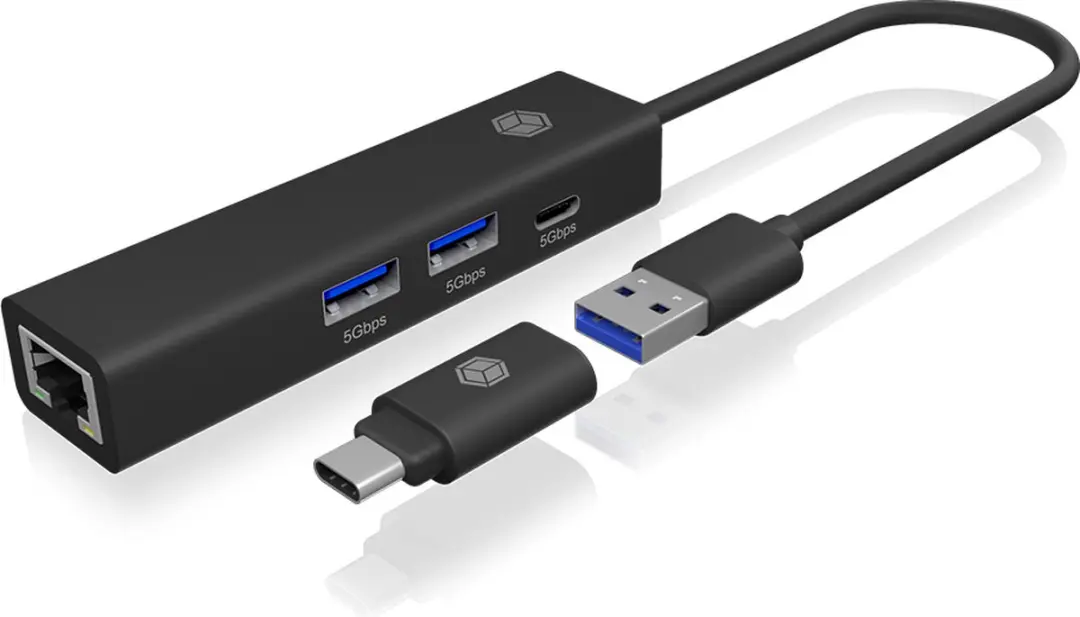 RaidSonic ICY BOX IB-HUB1439-LAN USB 3.2 Hub - Zwart