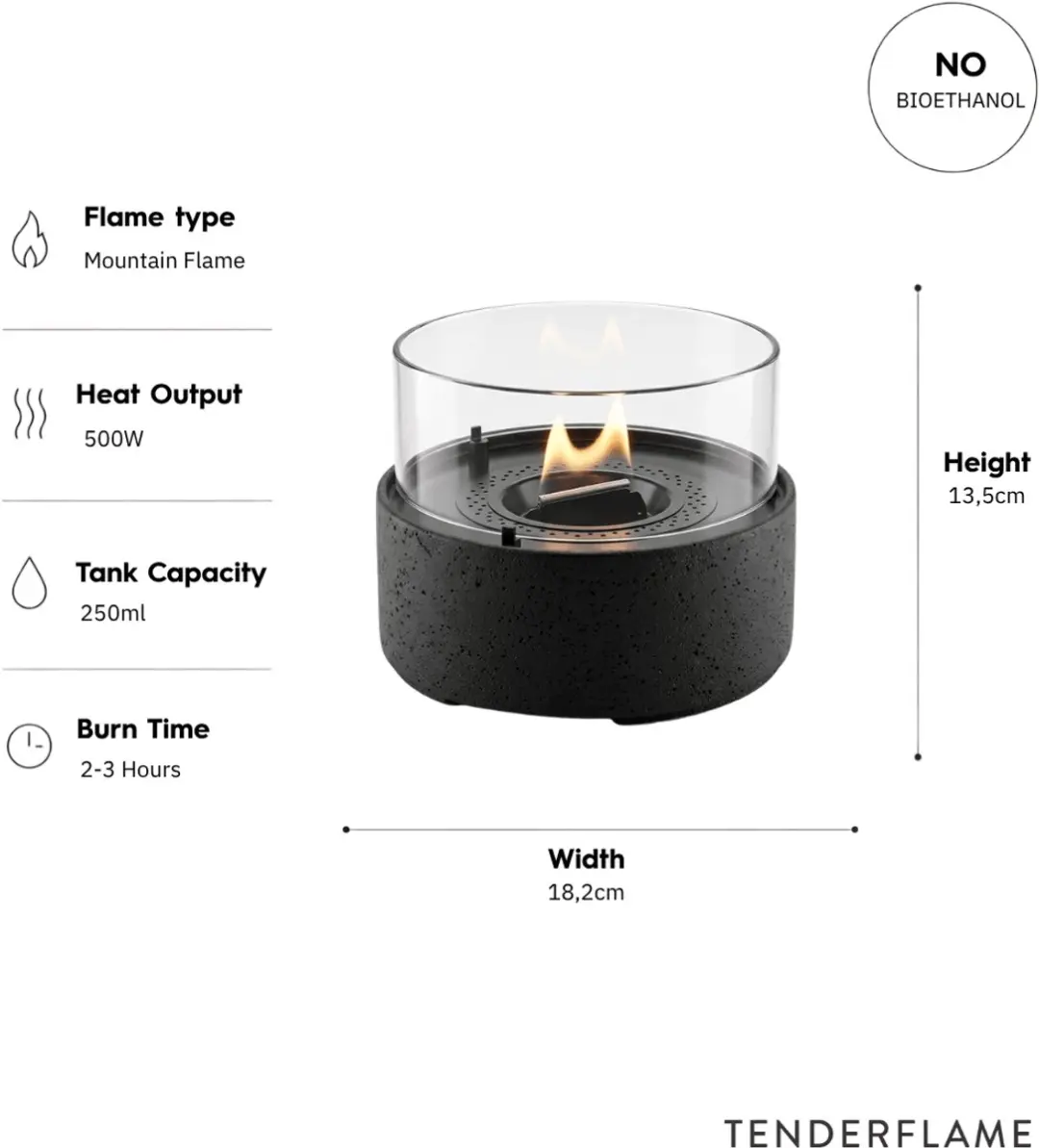 Tenderflame Café 18 Lava Tafelhaard 500W - Zwart