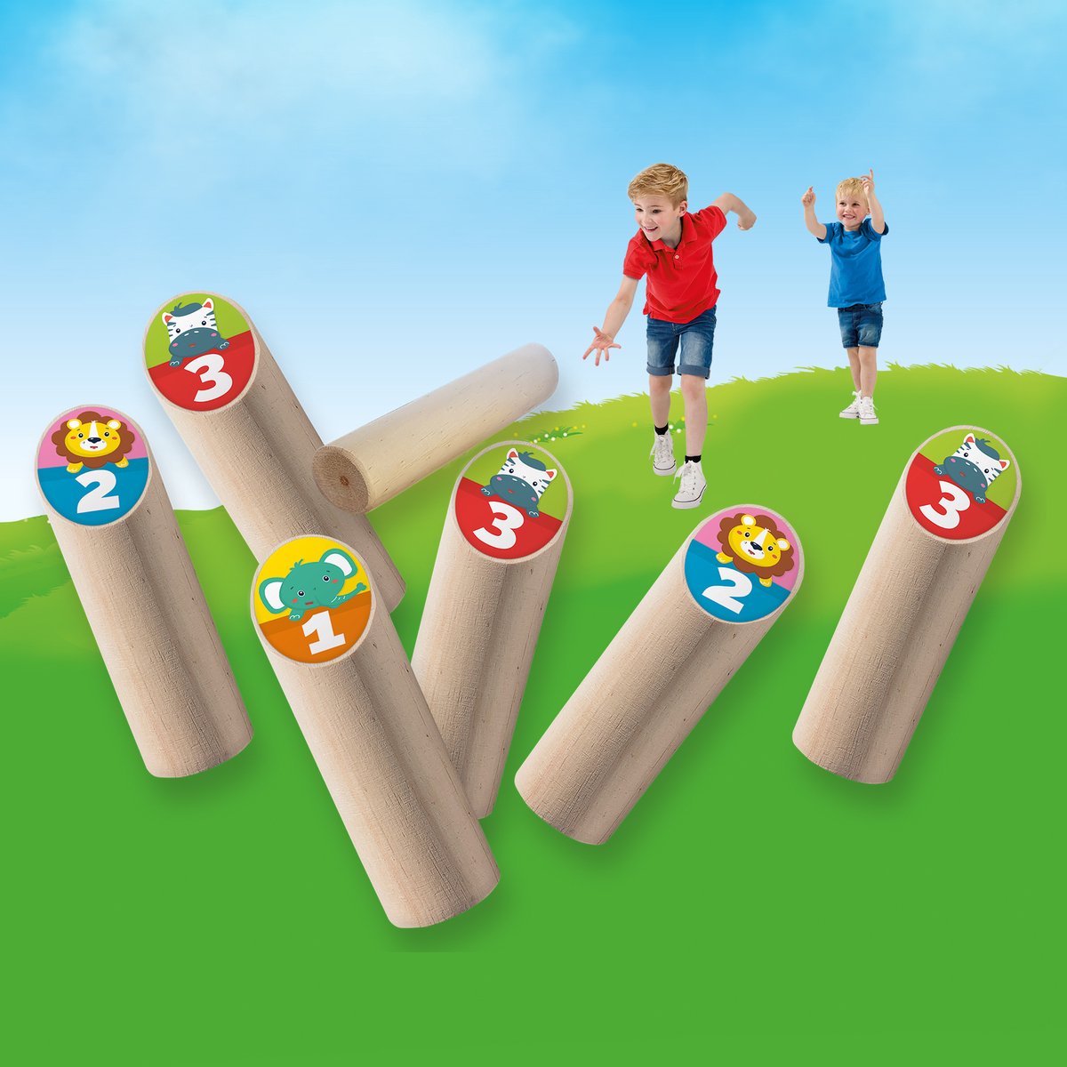 SES - Finntoss Jr. - Fins kegelen Junior - vrolijke, echt houten onderdelen - in handige bewaartas - Buiten Spelen - Gezelschapsspel