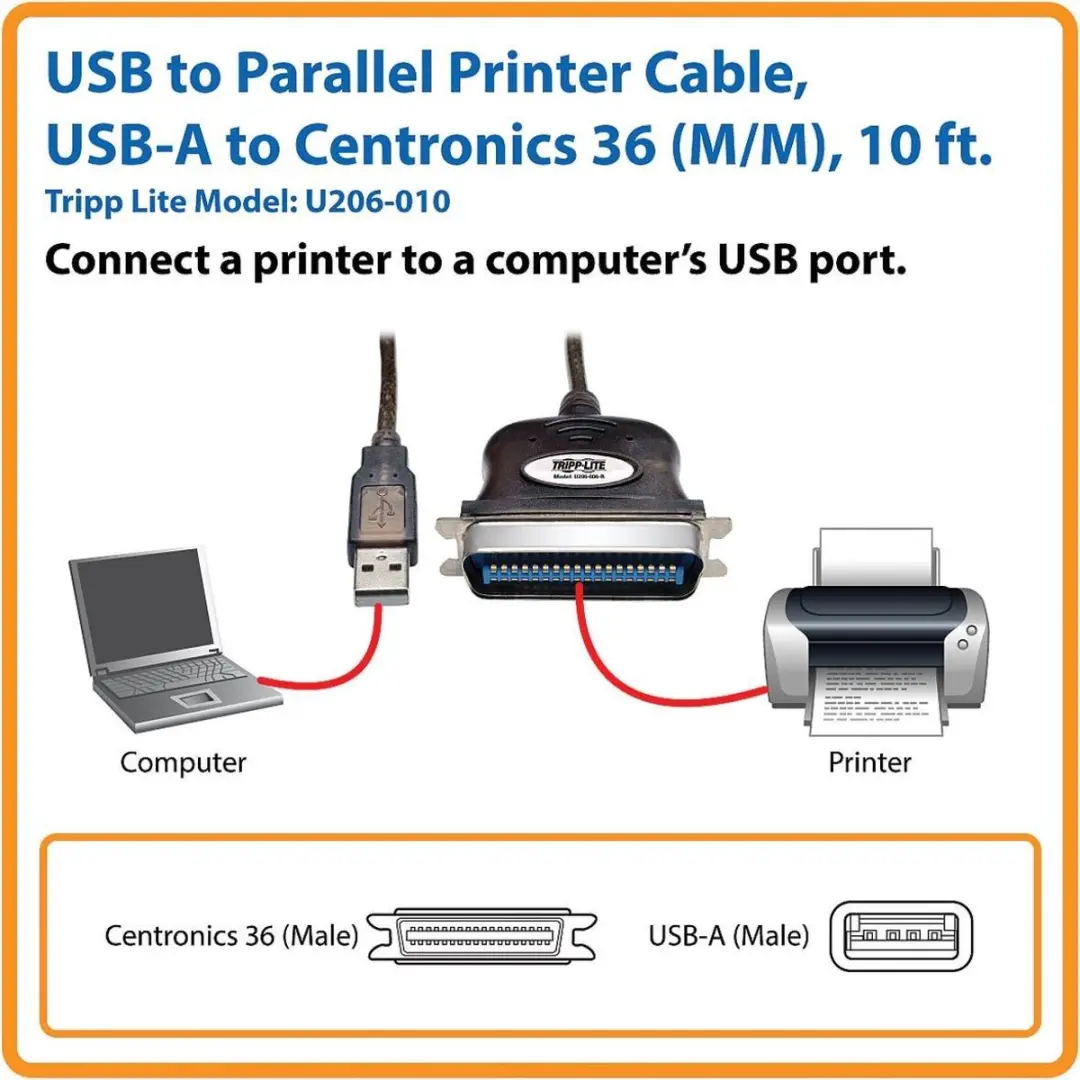 Tripp Lite U206-010 USB 1.1-A naar Centronics 36 Kabeladapter - Zwart