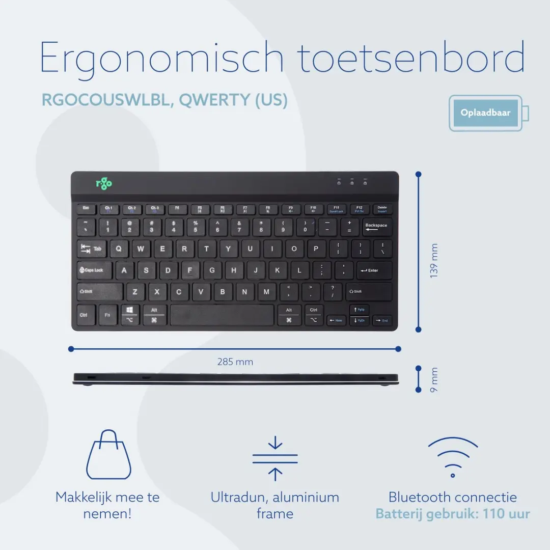 R-Go RGOCOUSWLBL Ergonomisch Toetsenbord - US QWERTY - Zwart - afbeelding 6 van 6